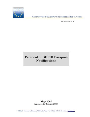 Protocol on MiFID Passport Notifications May 2007 - Finanstilsynet