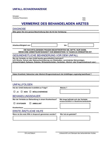 VERMERKE DES BEHANDELNDEN ARZTES