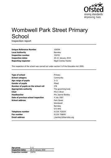 Wombwell Park Street Primary School - Ofsted