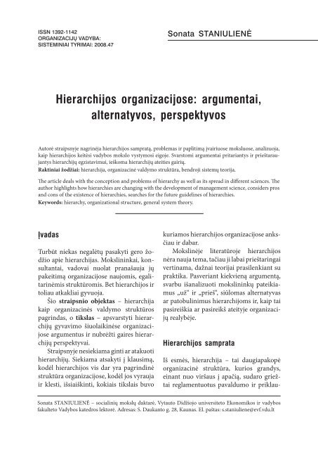 Hierarchijos organizacijose: argumentai, alternatyvos, perspektyvos