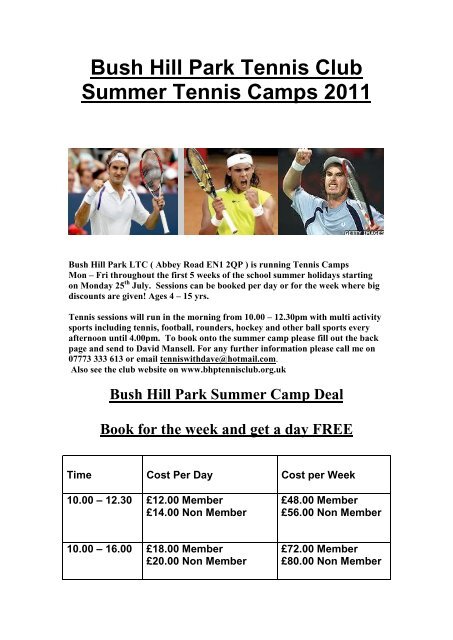 Bush Hill Park Tennis Club Summer Tennis Camps