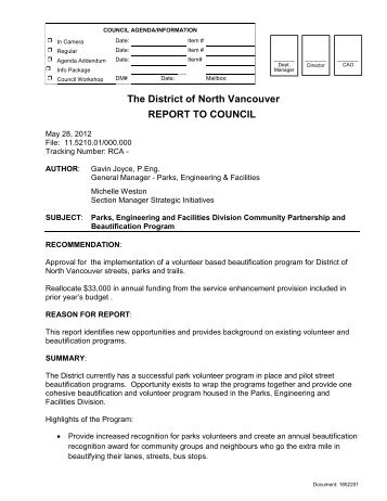 new report to council format - District of North Vancouver