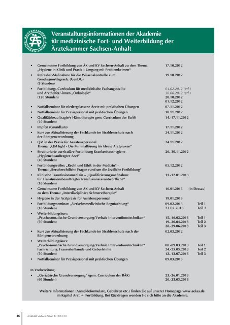 2012 - Ärztliche Weiterbildung in Sachsen-Anhalt