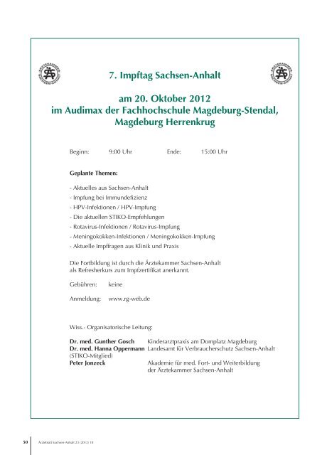 2012 - Ärztliche Weiterbildung in Sachsen-Anhalt