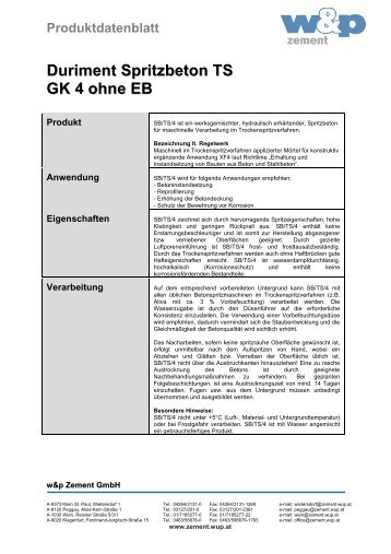 Duriment Spritzbeton TS GK 4 ohne EB - Wietersdorfer & Peggauer ...