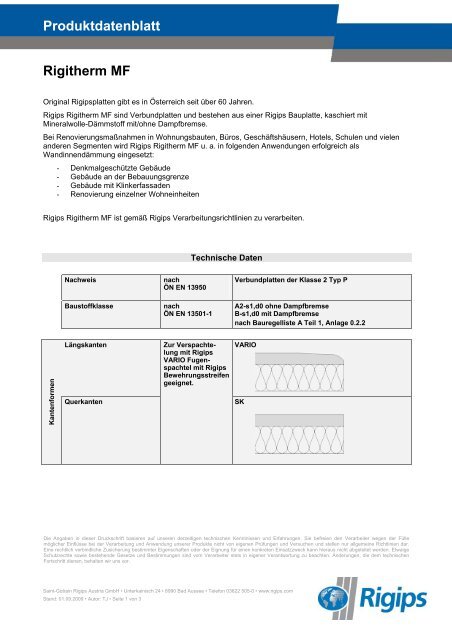 Produktdatenblatt Rigitherm MF - Rigips