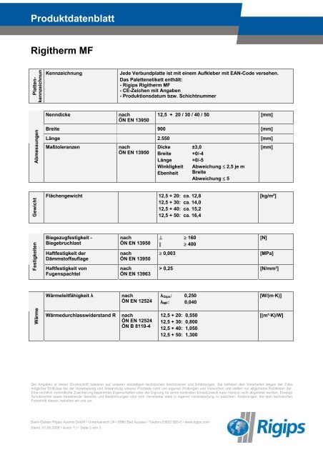 Produktdatenblatt Rigitherm MF - Rigips