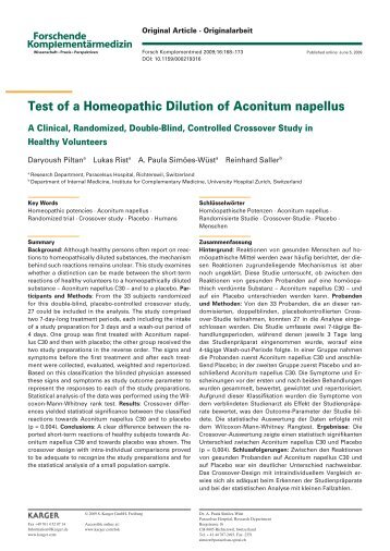 Test of a Homeopathic Dilution of Aconitum napellus