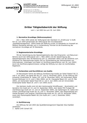 Dritter Tätigkeitsbericht der Stiftung - Sanacert