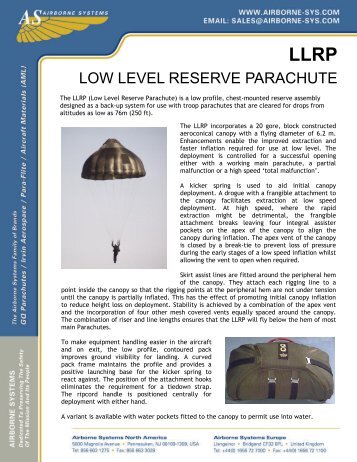 LOW LEVEL RESERVE PARACHUTE - Airborne Systems