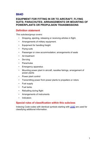 equipment for fitting in or to aircraft - Cooperative Patent Classification