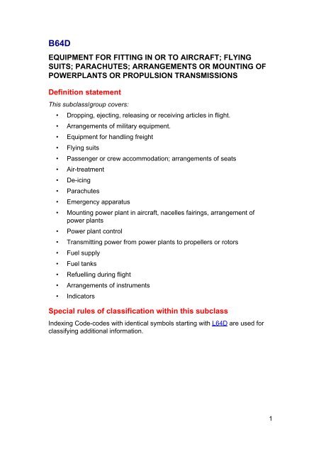 equipment for fitting in or to aircraft - Cooperative Patent Classification