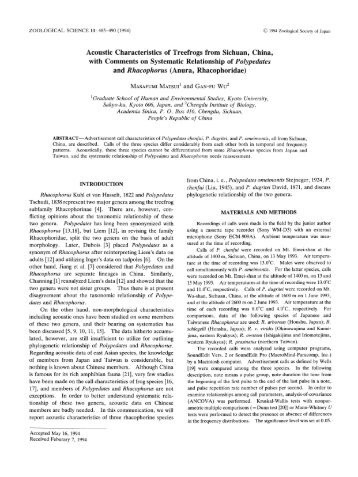 Acoustic Characteristics of Treefrogs from Sichuan, China, with ...