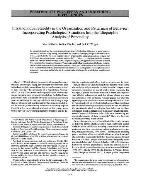 PERSONALITY PROCESSES AND INDIVIDUAL DIFFERENCES ...