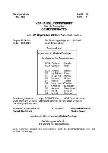 VERHANDLUNGSSCHRIFT GEMEINDERATES - Prottes