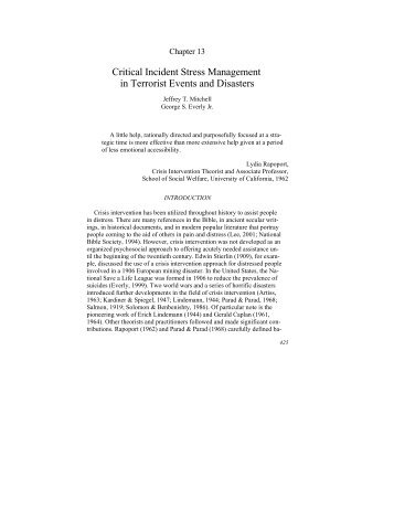 Critical Incident Stress Management in Terrorist Events and Disasters
