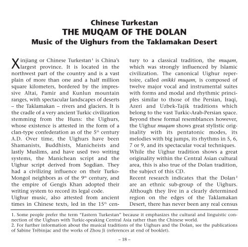 Turkestan chinois, LE MUQAM DES DOLAN - Document sans titre ...