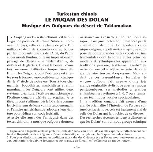 Turkestan chinois, LE MUQAM DES DOLAN - Document sans titre ...