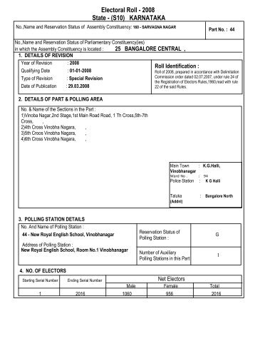 Electoral Roll - 2008 State - (S10) KARNATAKA