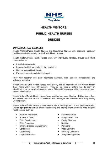 Information for Parents and Carers of Children with - Dundee City ...
