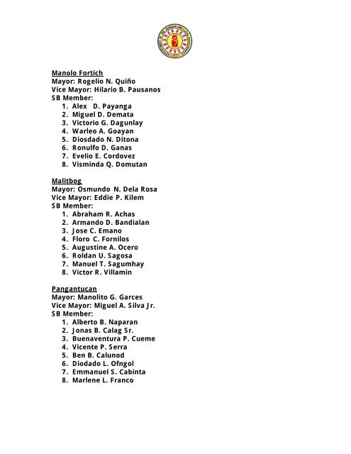 List of Provincial Officials in Region 10 - DILG