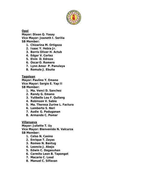 List of Provincial Officials in Region 10 - DILG