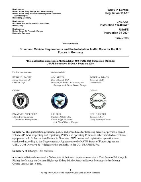 Army in Europe Regulation 190-1 - IMCOM-Europe - U.S. Army