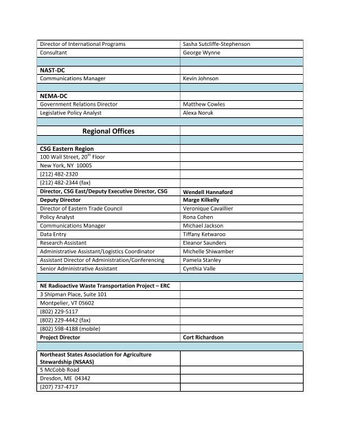 The Council of State Governments Staff List