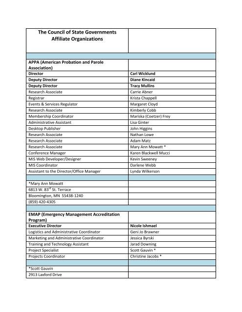 The Council of State Governments Staff List
