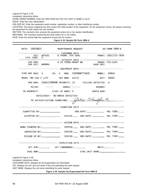 The Army Maintenance Management System (TAMMS) Users Manual