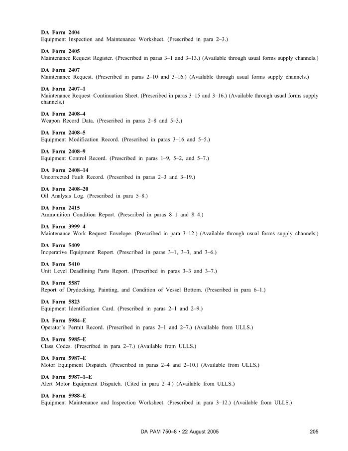 DA Form 5989–E DA Form 5989–E