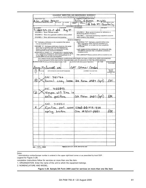 The Army Maintenance Management System (TAMMS) Users Manual