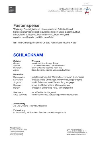 Fastenspeise SCHLACKNAM - Verdauungsvorbereiter