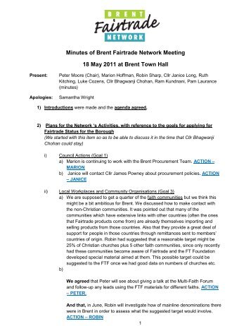 Minutes of Brent Fairtrade Network Meeting 18 May ... - Brent Council