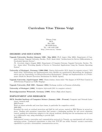 Curriculum Vitae Thiemo Voigt - SICS