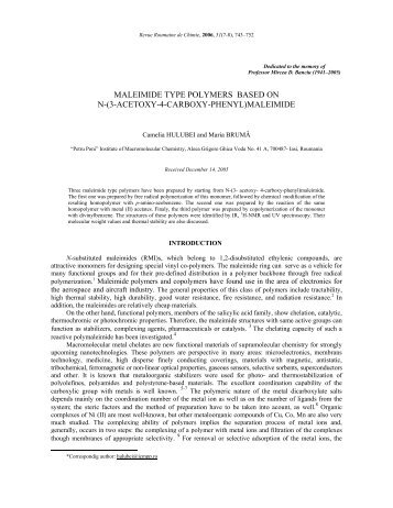 maleimide type polymers based on n - Revue Roumaine de Chimie