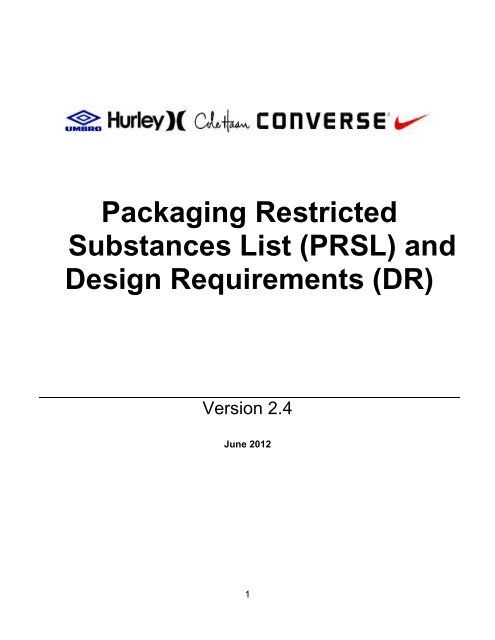 Packaging Restricted Substances List (PRSL) and Design ...