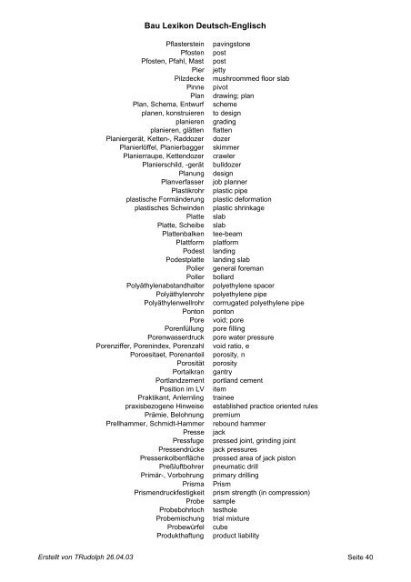 Bau Lexikon Deutsch - Englisch: Teil 2 - fotobu.de