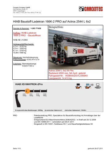 HIAB Baustoff-Ladekran 166K-2 PRO auf Actros 2544 L 6x2 ...