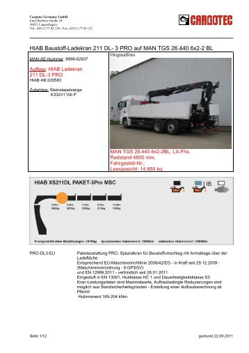 HIAB Baustoff-Ladekran 211 DL- 3 PRO auf MAN TGS 26.440 6x2-2 ...