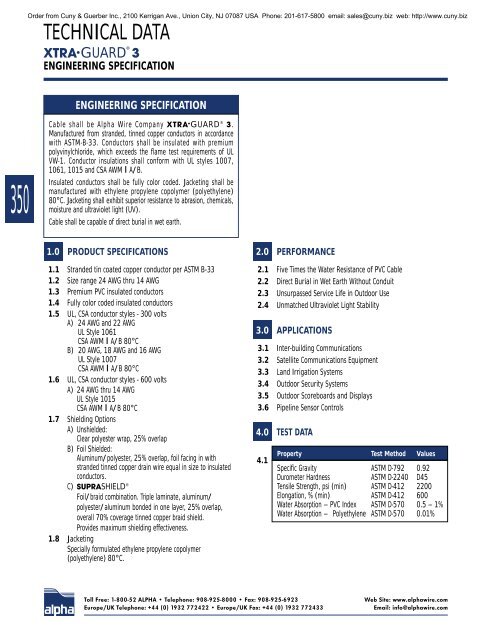 Alpha Wire Company MASTER CATALOG - Cuny & Guerber, Inc.