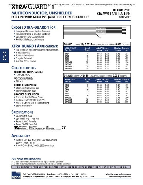 Alpha Wire Company MASTER CATALOG - Cuny & Guerber, Inc.