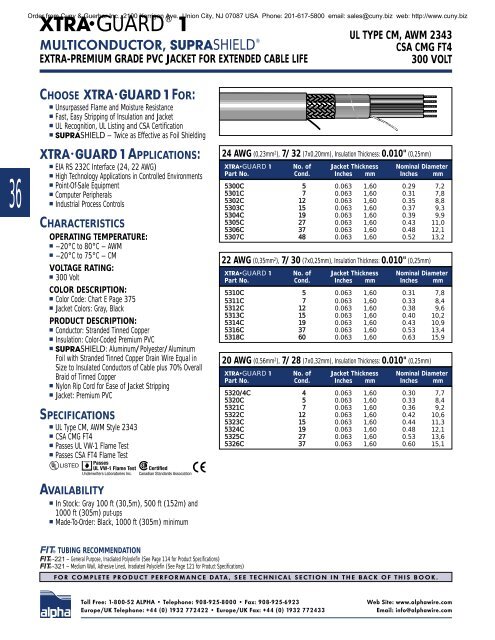 Alpha Wire Company MASTER CATALOG - Cuny & Guerber, Inc.