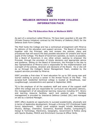 welbeck defence sixth form college information pack - TQ Education ...