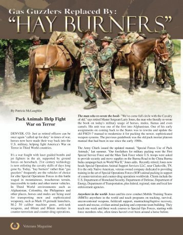 Pack Animals Help Fight War on Terror - Veterans Magazine