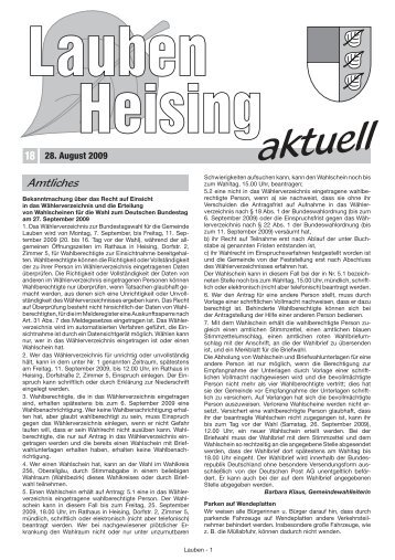 Lauben Heising aktuell, Ausgabe 18 vom 28.08.2009 - Gemeinde ...