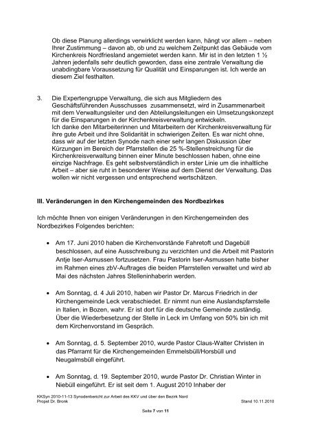 Bericht des Propstes Dr. Kay-Ulrich Bronk - Kirchenkreis Nordfriesland