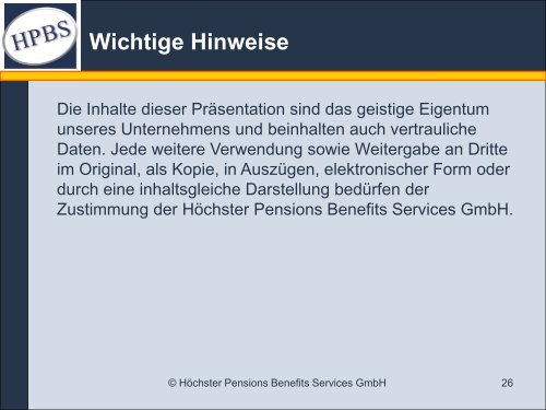 Höchster Pensions Benefits Services GmbH - HPBS GmbH