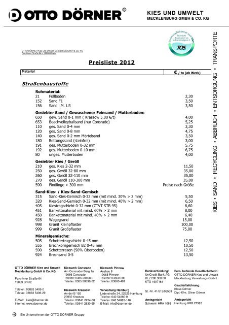 Download Preisliste Mecklenburg - Otto Dörner Unternehmensgruppe