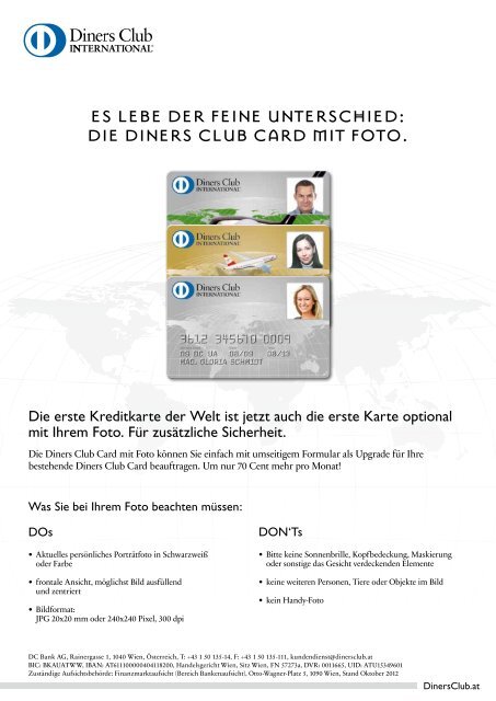 Foto Card Upgrade Auftrag Diners Club